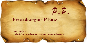 Pressburger Piusz névjegykártya